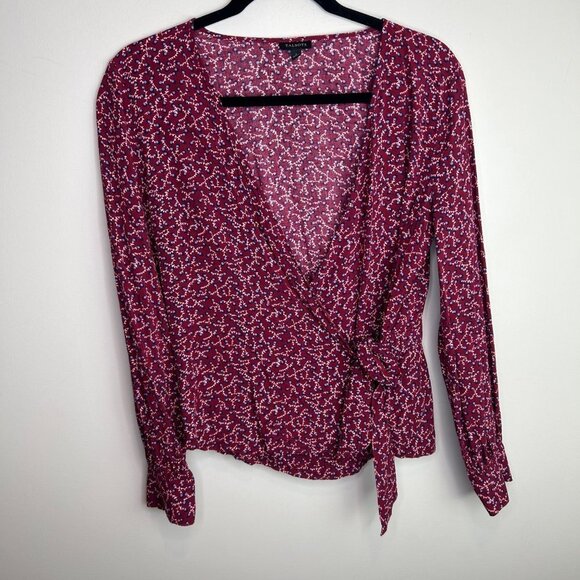 Talbots maroon‎ long sleeve faux wrap blouse size small - Picture 1 of 6